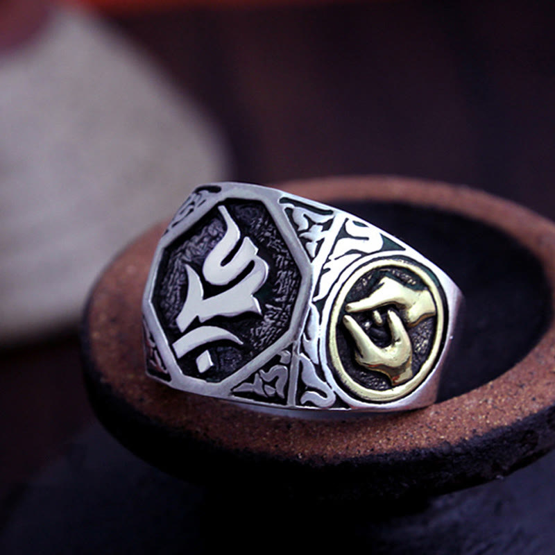 925 Sterling Silver Sanskrit Protection Spiritual Ring Adjustable
