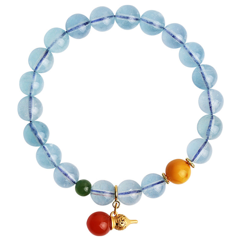 8mm Aquamarine Red Agate Peace Charm Bracelet for Serenity