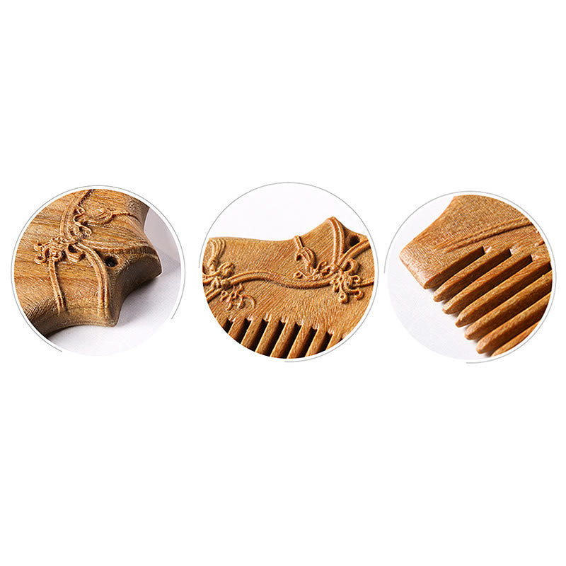 Green Sandalwood Comb with Flower Pattern for Soothing Peace