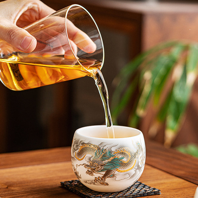 Dragon Phoenix Ceramic Teacup 130ml Zen Decor Gift