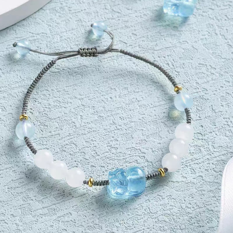 Aquamarine & White Jade Pixiu Bracelet for Wealth & Serenity