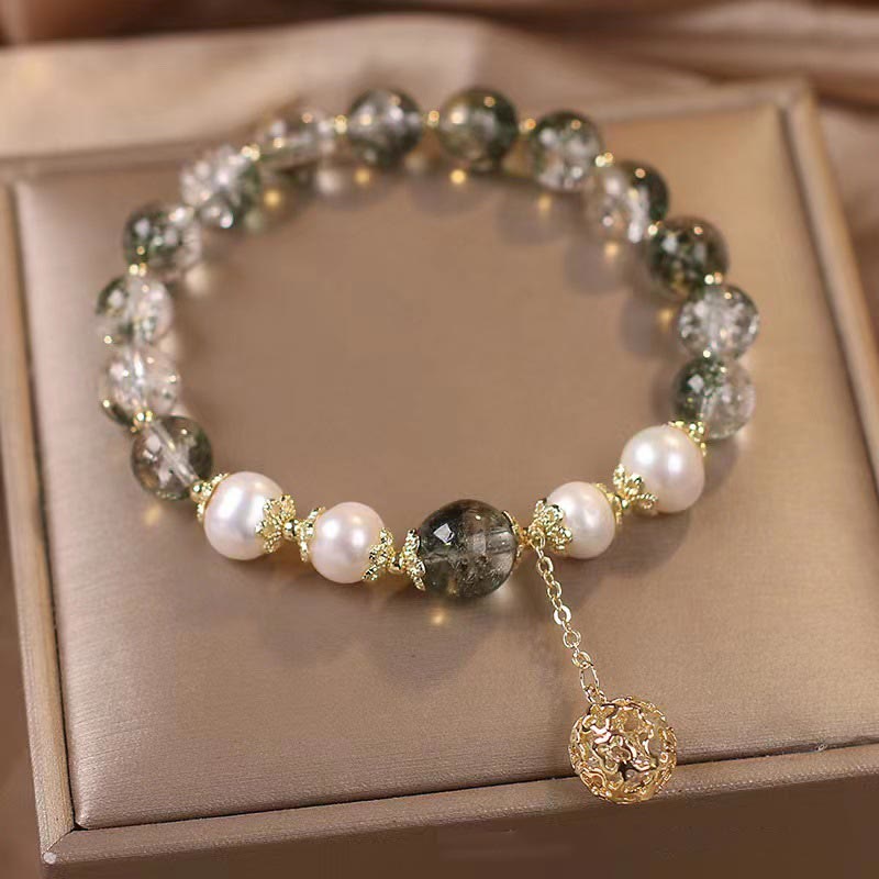 Green Phantom & Pearl Self-acceptance Bracelet 8mm Beads