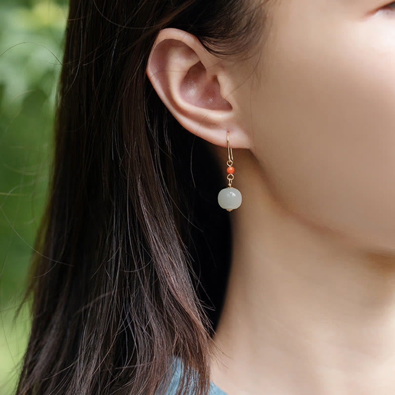 925 Sterling Silver Jade Drop Earrings for Luck & Prosperity