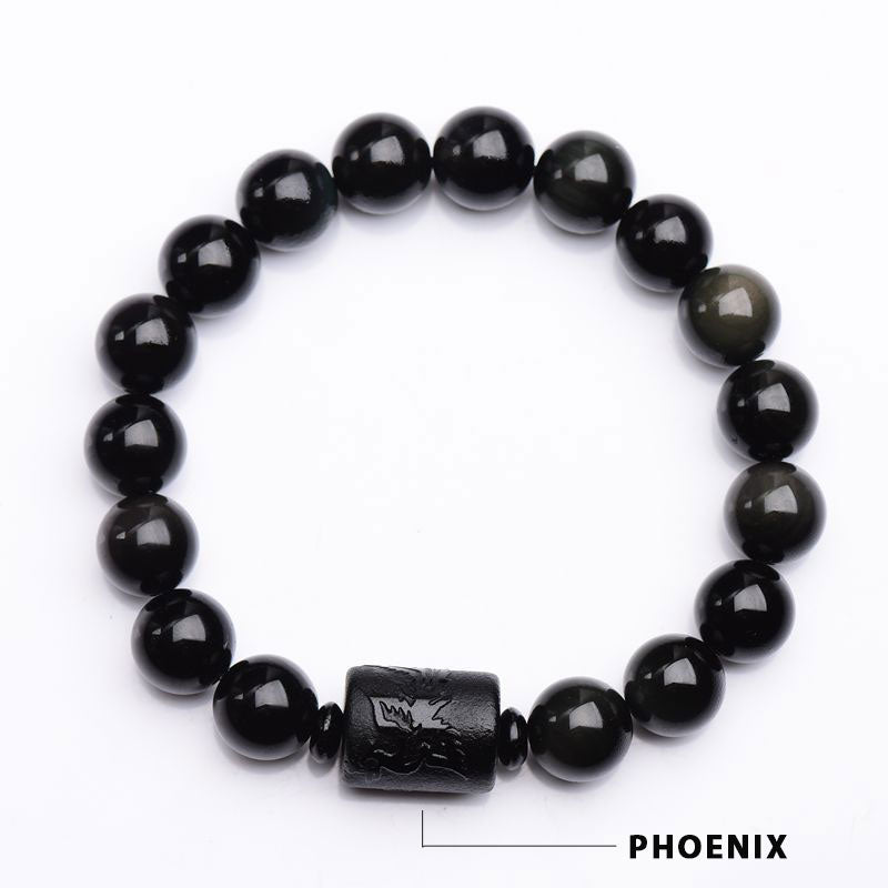 Obsidian Bracelet Phoenix Dragon 10mm and 12mm Beads