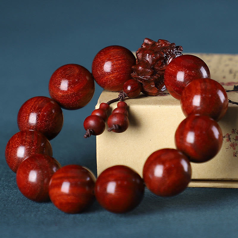 Dragon Carved Protection Bracelet in Rosewood & Sandalwood 20mm Beads