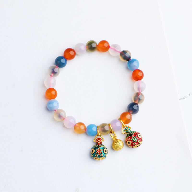 8mm Candy Agate Agate Bracelet with Gold Swallowing Beast Charms for Harmony