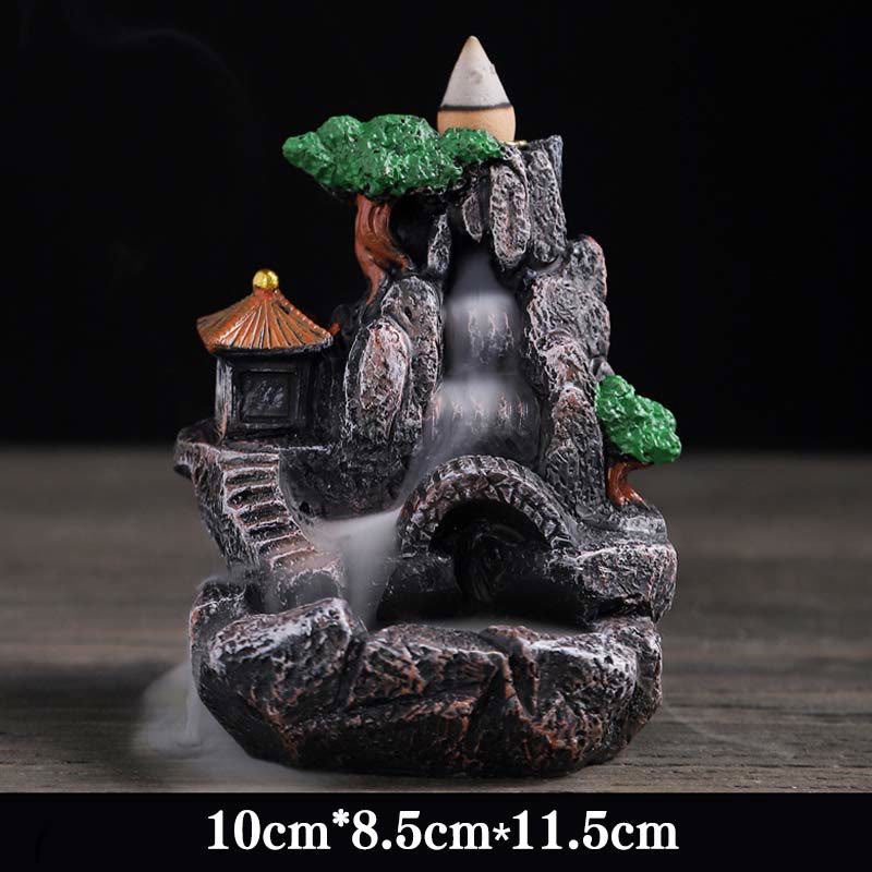 Resin Buddha Incense Burner with Mountain Bridges Pattern