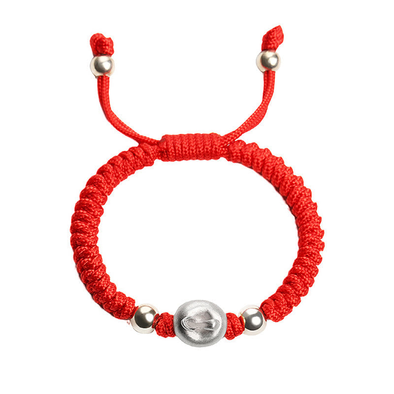 999 Sterling Silver Apple Red String Protection Bracelet