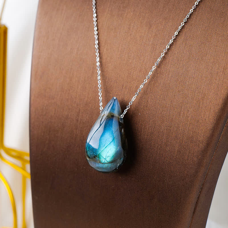 Labradorite Water Drop Support Healing Necklace Pendant 3cm