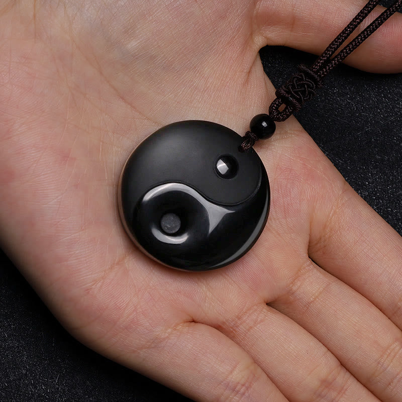 Black Obsidian Taoism Yin Yang Necklace for Purification