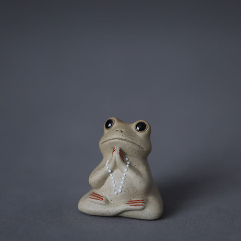 Meditating Ceramic Small Frog Statue for Zen Calm Décor