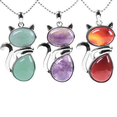 Green Aventurine Crystal Necklace | Protection Cat Pendant