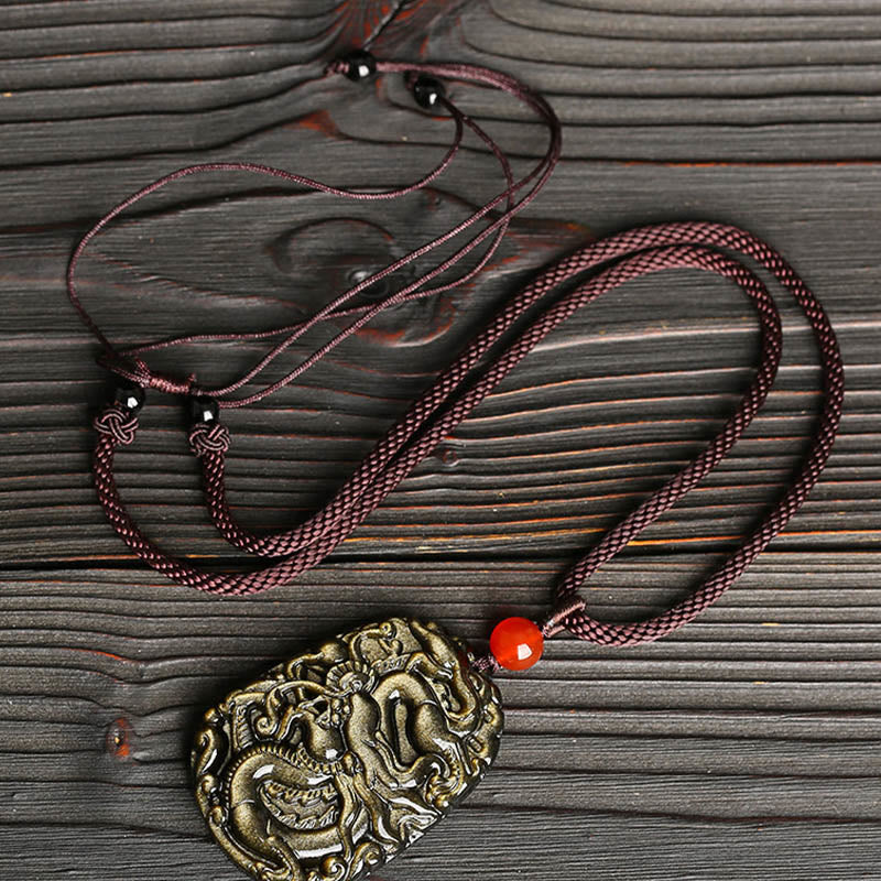 Gold Sheen Obsidian Dragon Necklace for Success & Power