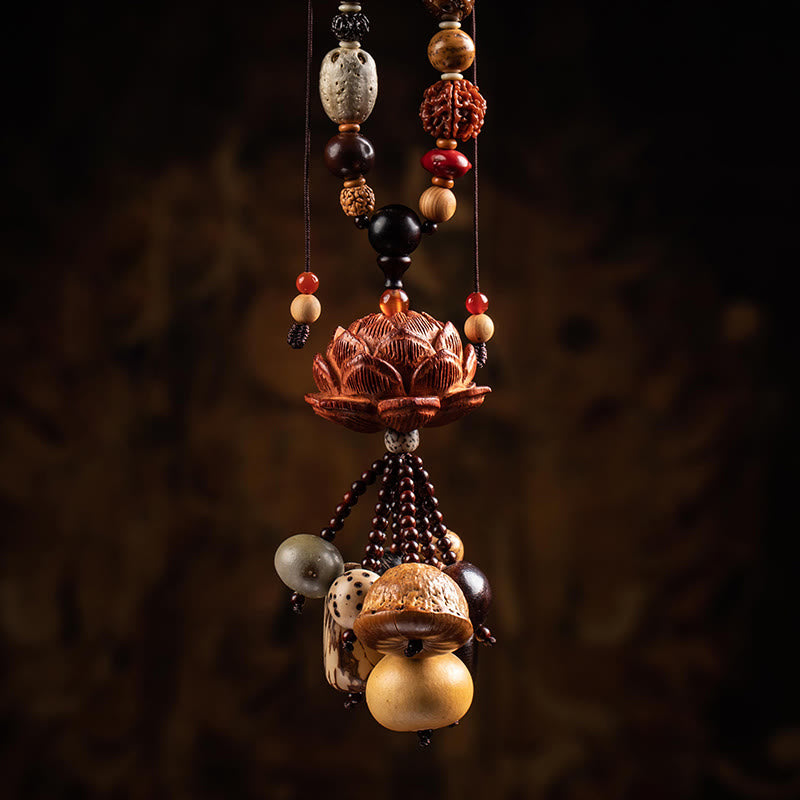 Boxwood Peach Wood Bodhi Seed Lotus Car Hanging Charm