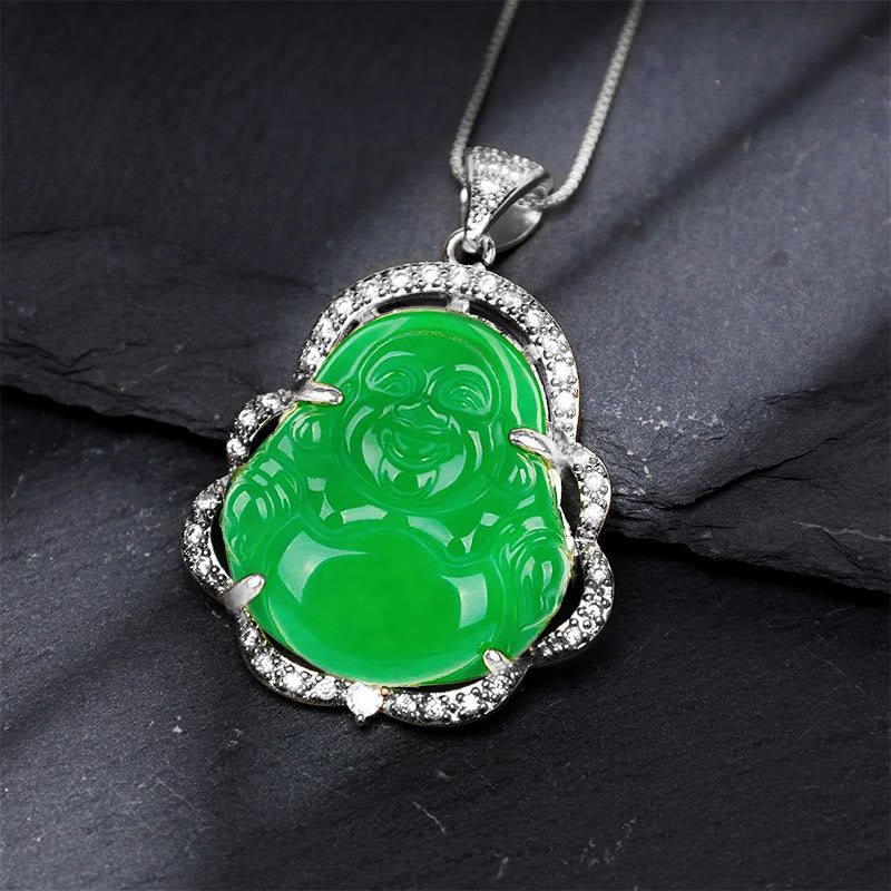 Unisex Laughing Buddha Jade Necklace for Good Luck & Prosperity