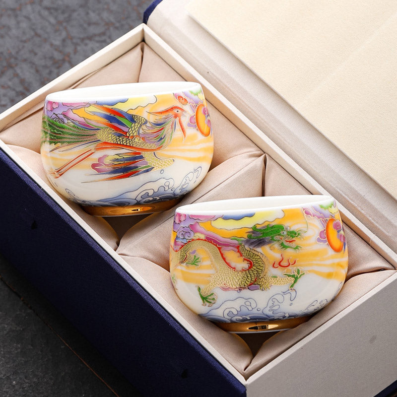 Dragon & Phoenix Ceramic Teacup 190ml | Spiritual Tableware
