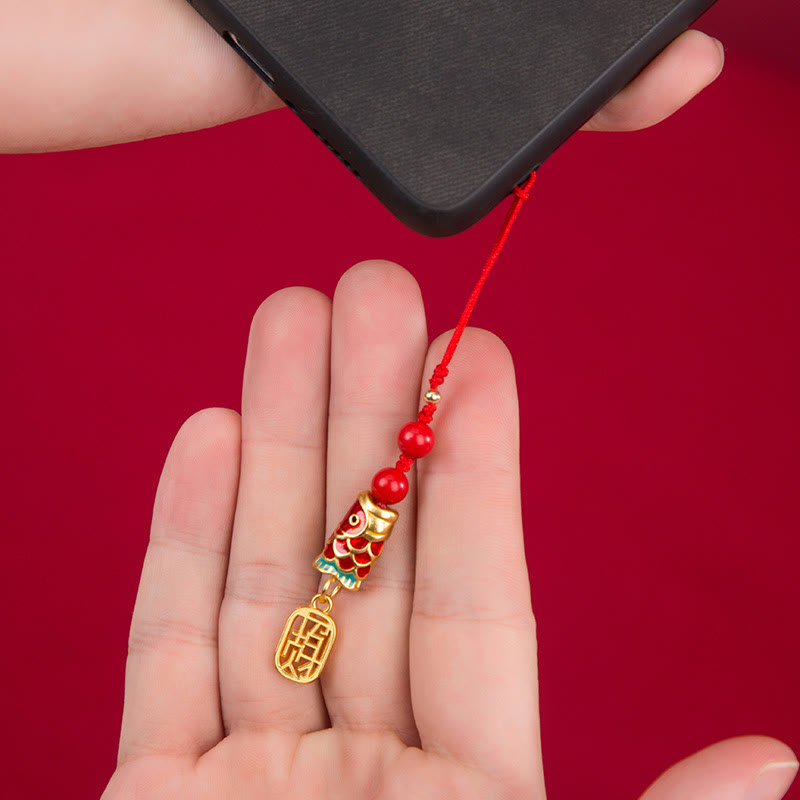 Cinnabar Koi Fish Charm Phone Hanging for Wealth & Luck