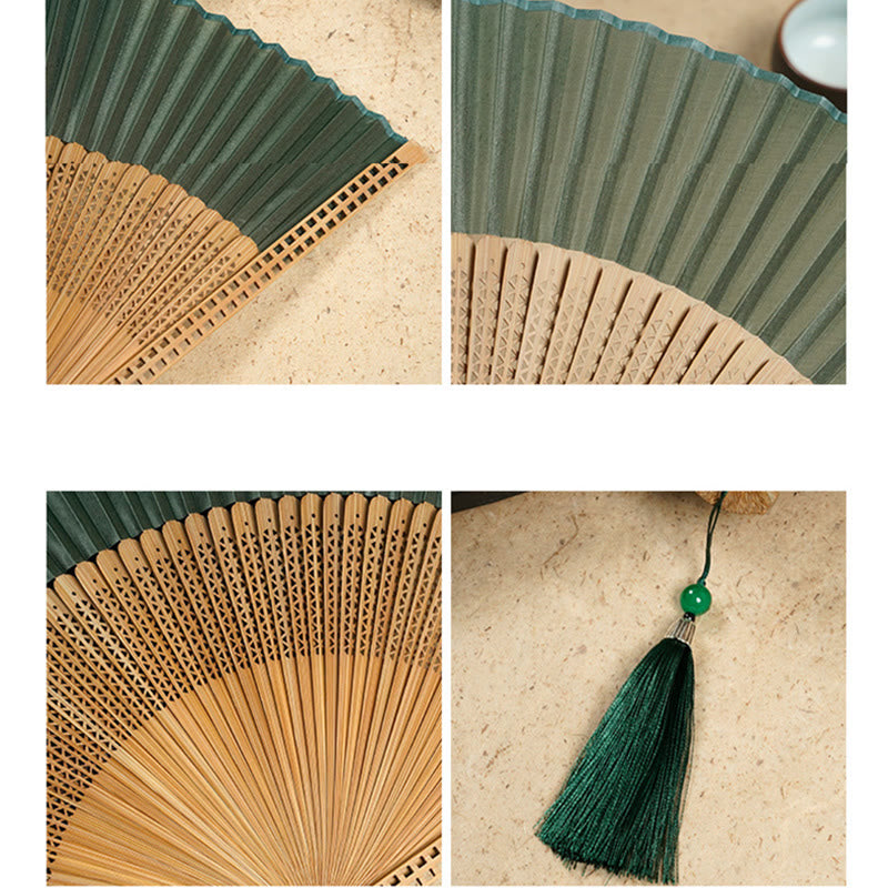 Vintage Chinese Folding Fan | Bamboo & Polyester Handheld Fan
