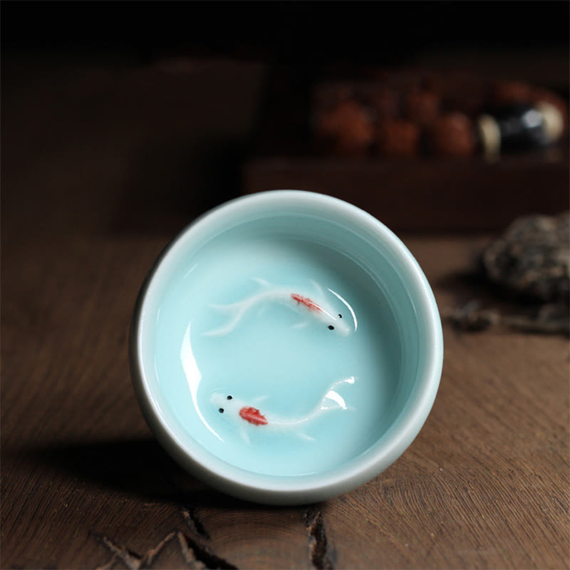 Colorful Koi Fish Ceramic Teacup 60ml | Zen Decor