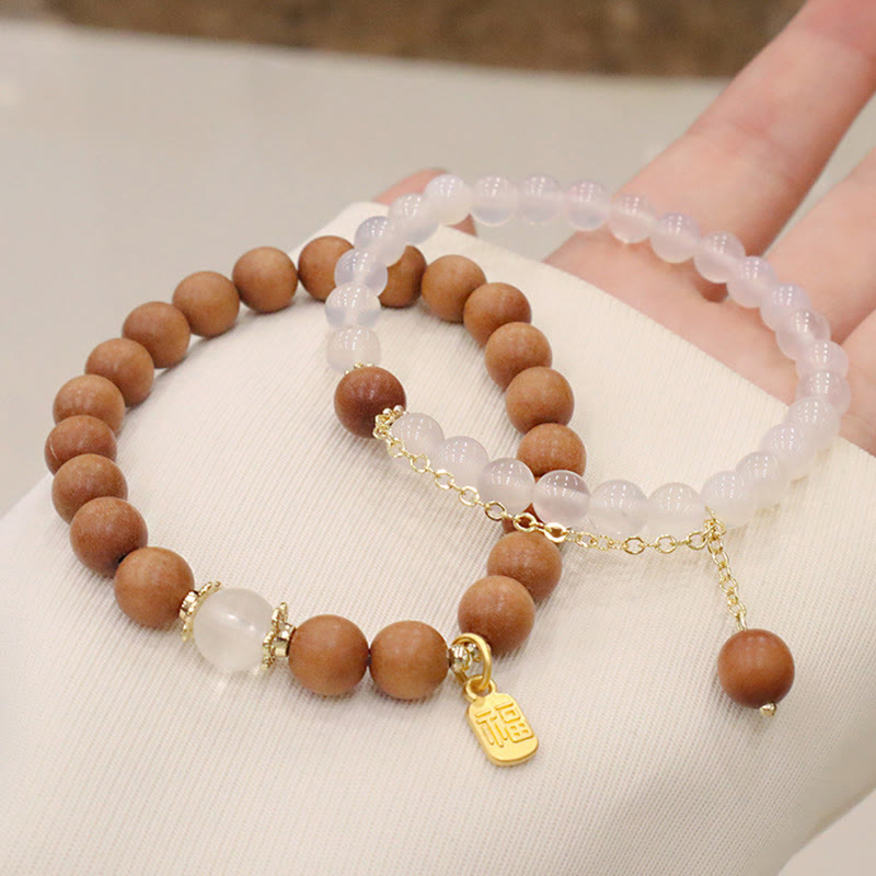 Sandalwood Cat's Eye Fu Charm Protection Bracelet
