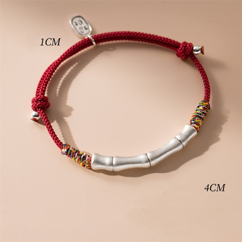 999 Sterling Silver Luck Bamboo Red Rope Bracelet