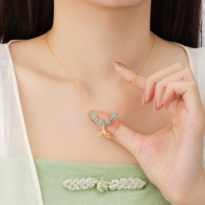 925 Sterling Silver Hetian Jade Luck Fishtail Necklace
