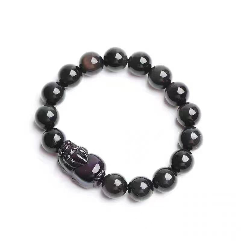 8mm Rainbow Obsidian Pixiu Feng Shui Grounding Bracelet