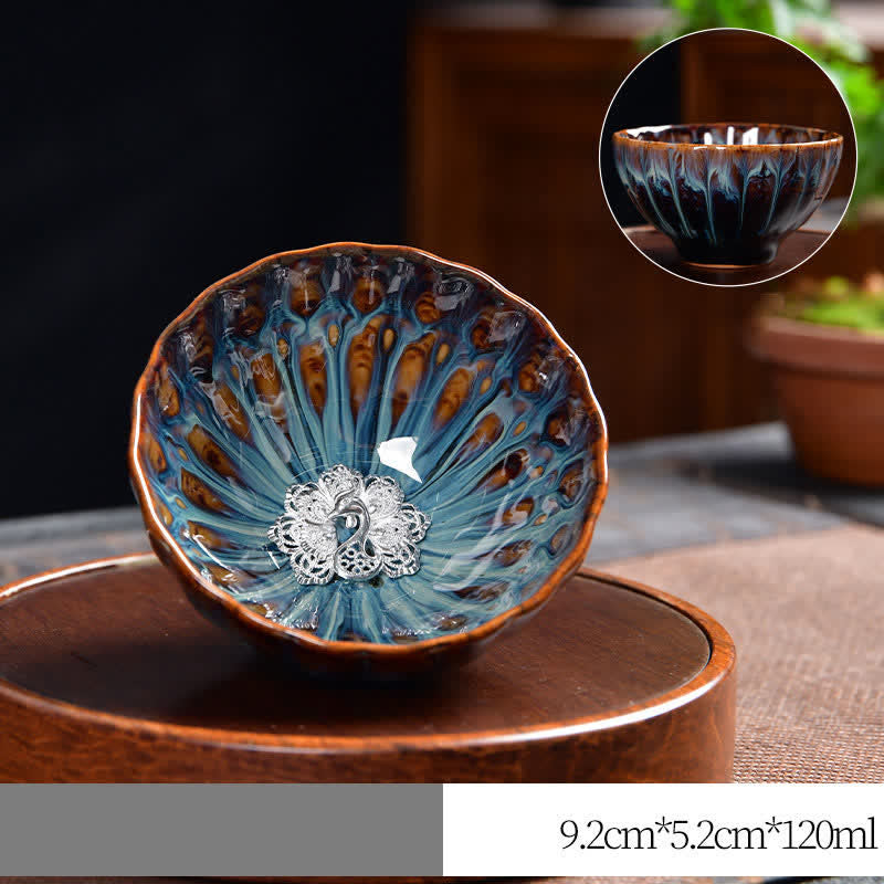 Ceramic Zen Teacup 120ml | Lotus Peacock Dragon Symbolism