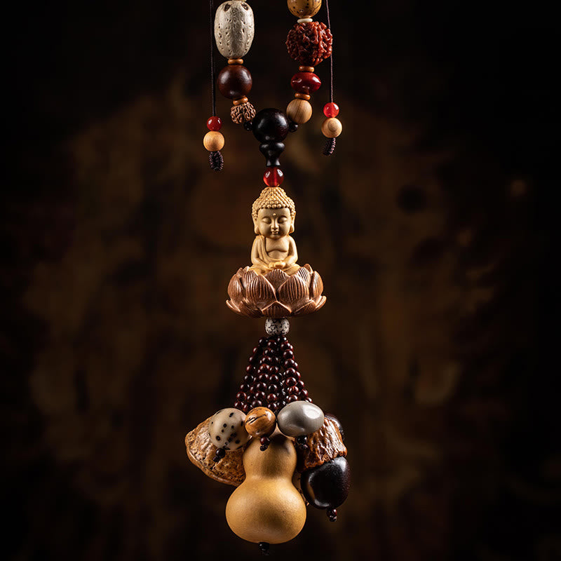 Boxwood Peach Wood Bodhi Seed Lotus Car Hanging Charm