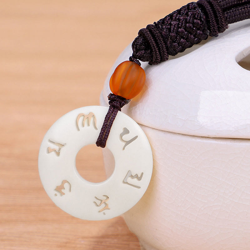 Ivory Fruit Om Mani Padme Hum Protection Necklace 66cm