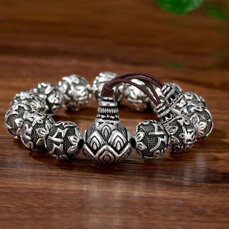 Om Mani Padme Hum Alloy Bracelet | 8mm Spiritual Protection Beads