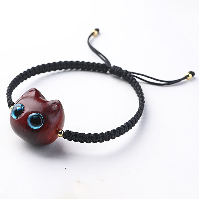 Unisex Small Leaf Red Sandalwood and Ebony Wood Calm Protection Bracelet