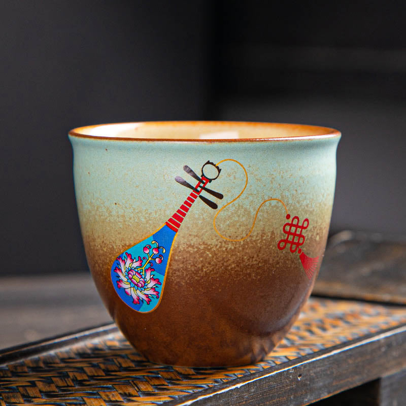 Ceramic Zen Teacup with Deer & Mountain Designs 150ml