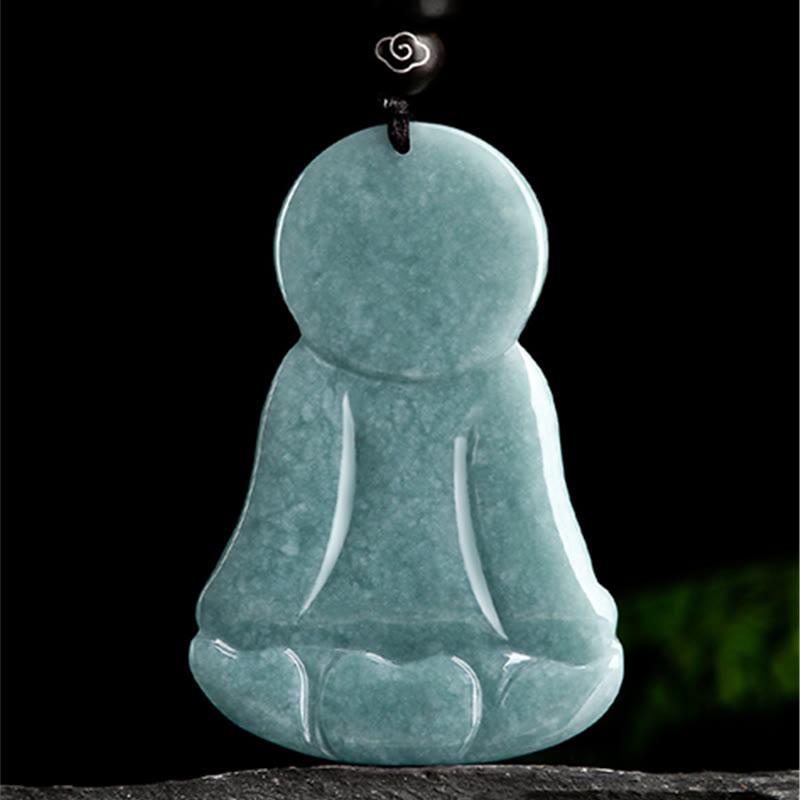 Natural Jade Amitabha Buddha Compassion Necklace 65cm String