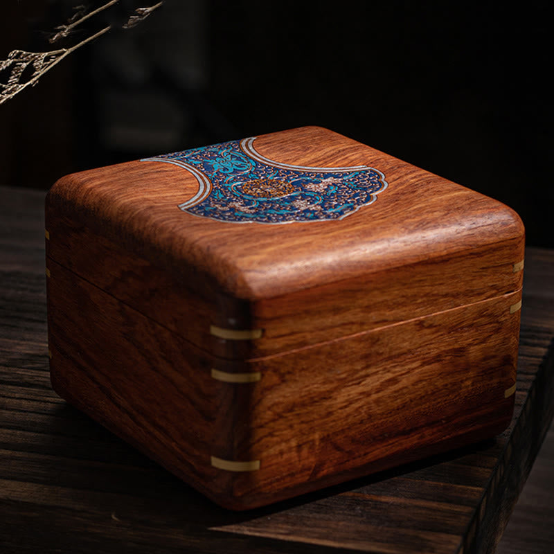 Rosewood Jewelry Box with Antique Flower Leaf Design - Handmade Storage