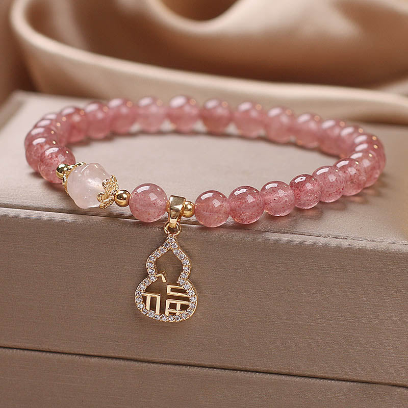 Strawberry Quartz Positive Energy Bracelet with Fu Charm