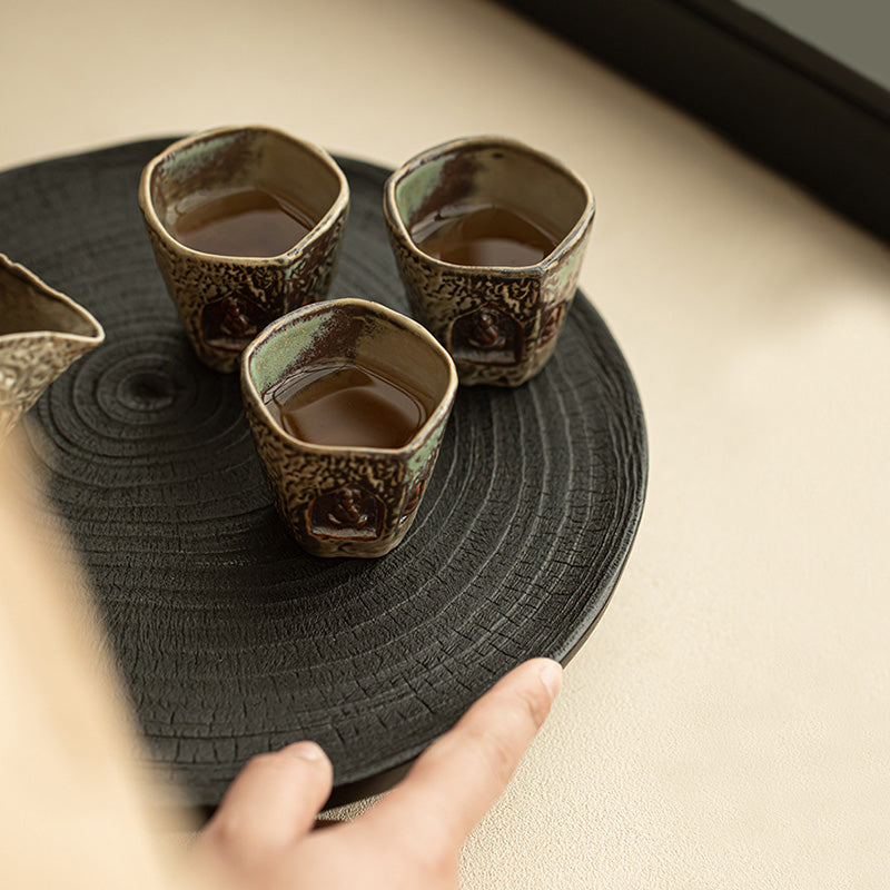 Vintage Dunhuang Ceramic Buddha Engraved Teacup 150ml