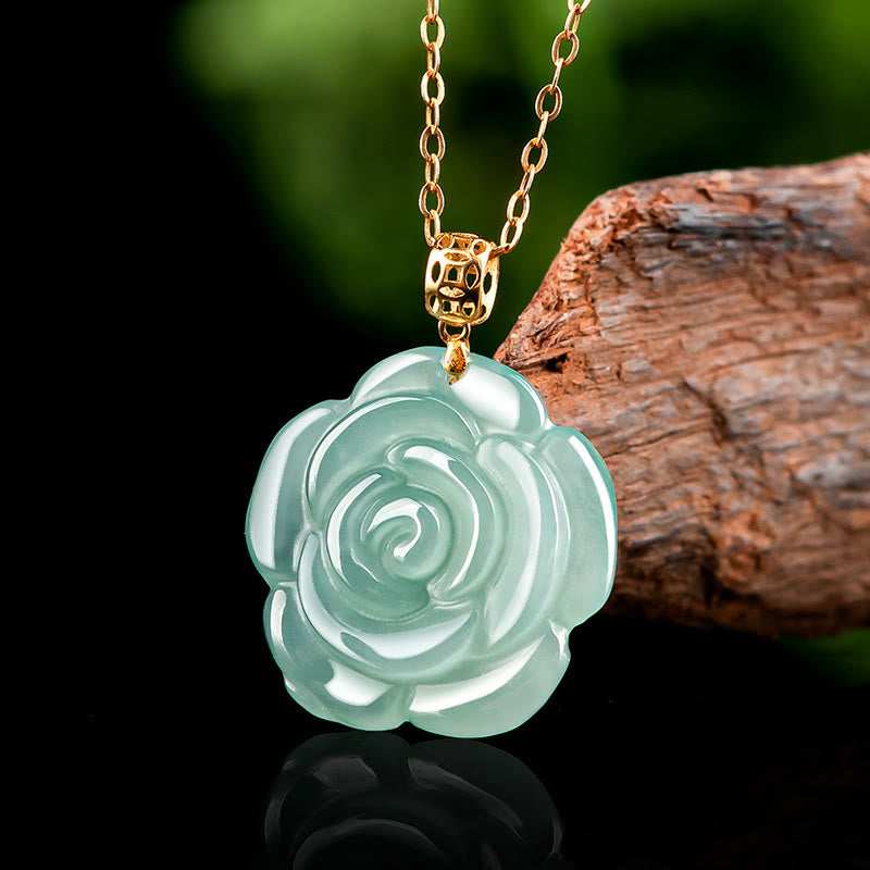 925 Sterling Silver Jade Luck Necklace 18K Gold Pendant