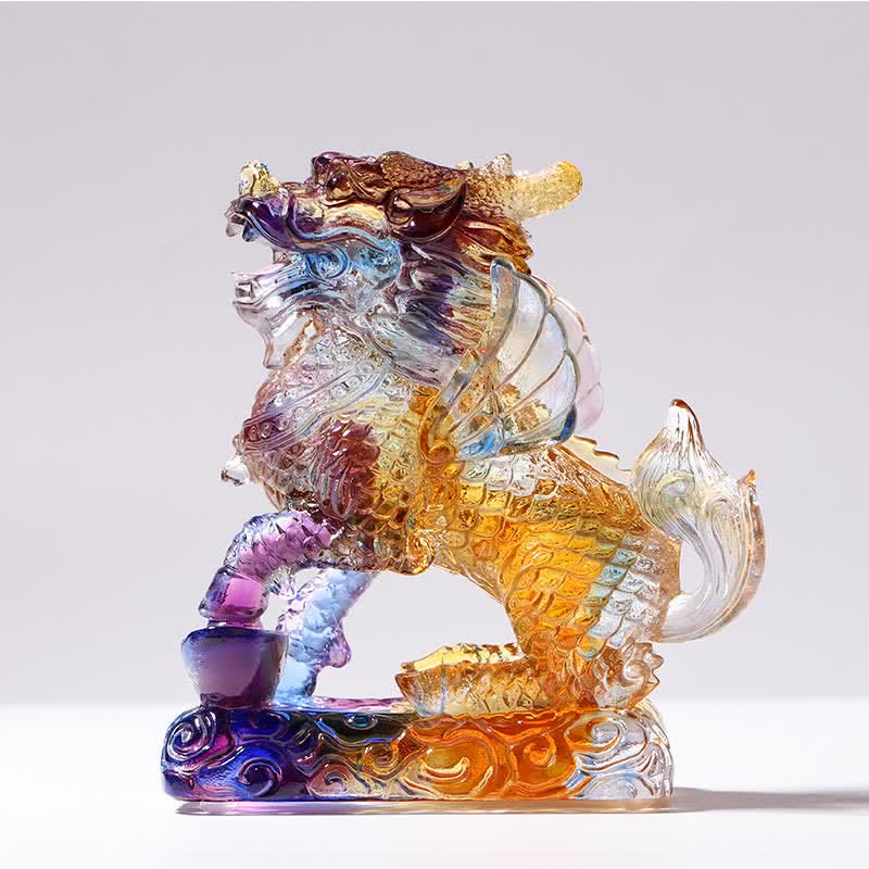 Handmade Liuli Feng Shui Kirin Crystal Art Piece