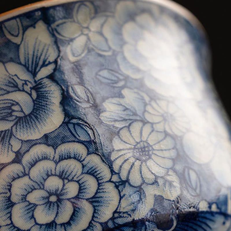 Vintage Lotus Ceramic Teacup | Handmade Floral Tableware