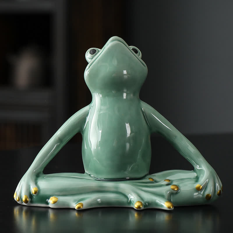 Meditating Ceramic Zen Frog Statue for Decor