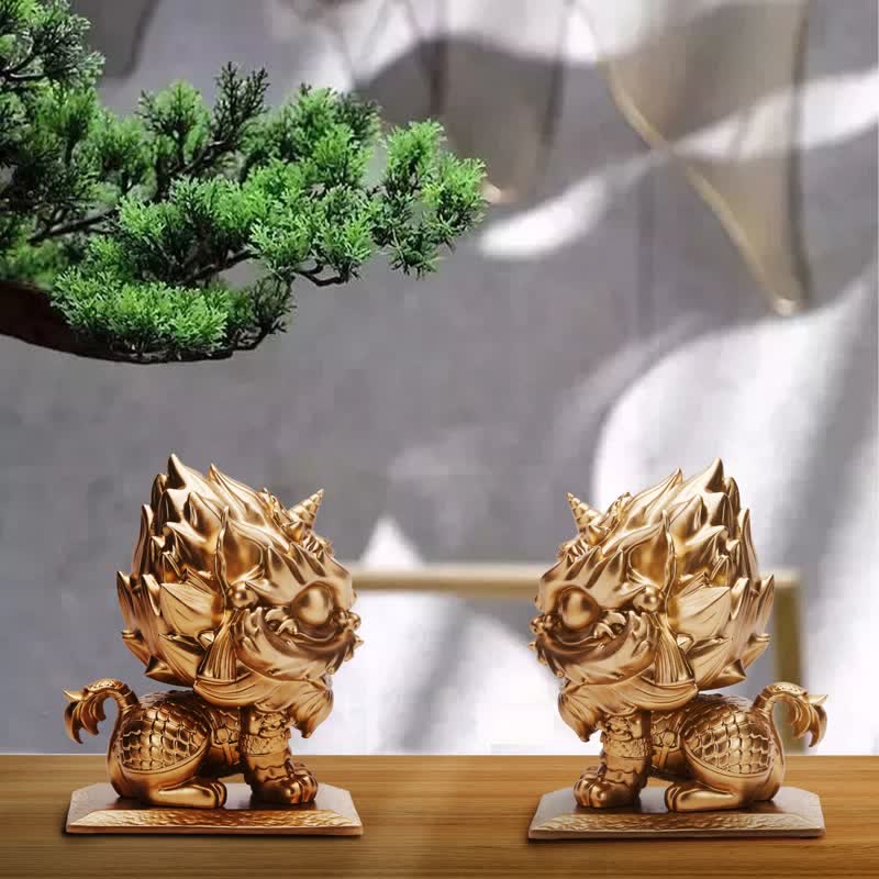 Gold Lion Statue Spiritual Strength Resin Sculpture