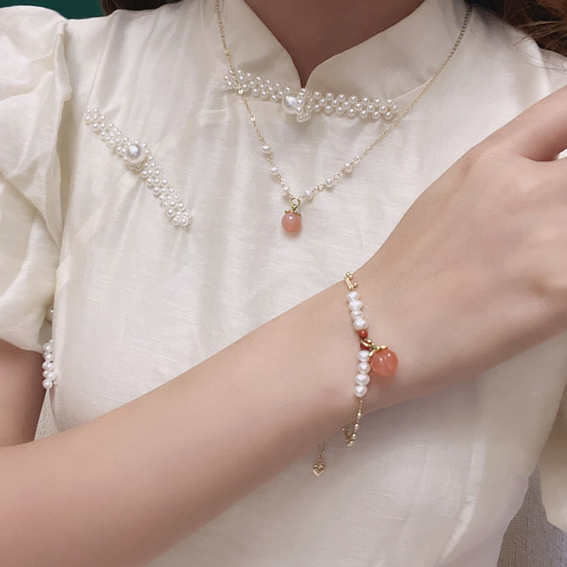 Yanyuan Agate Pearl Jewelry Set Gold-plated Copper 3Pcs Positive Energy