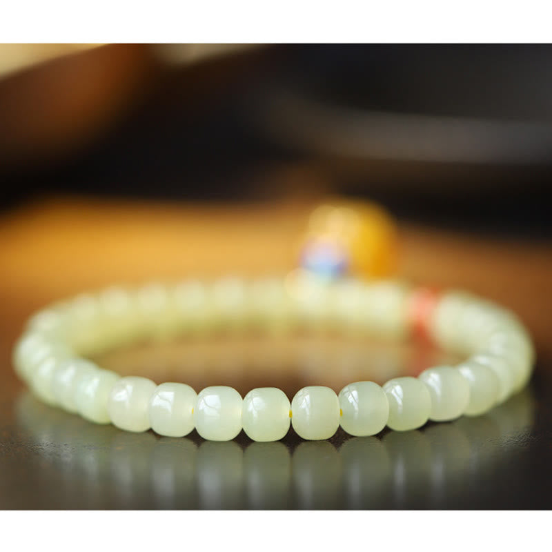 Natural Hetian Jade Prosperity Bracelet with Amber & Red Agate