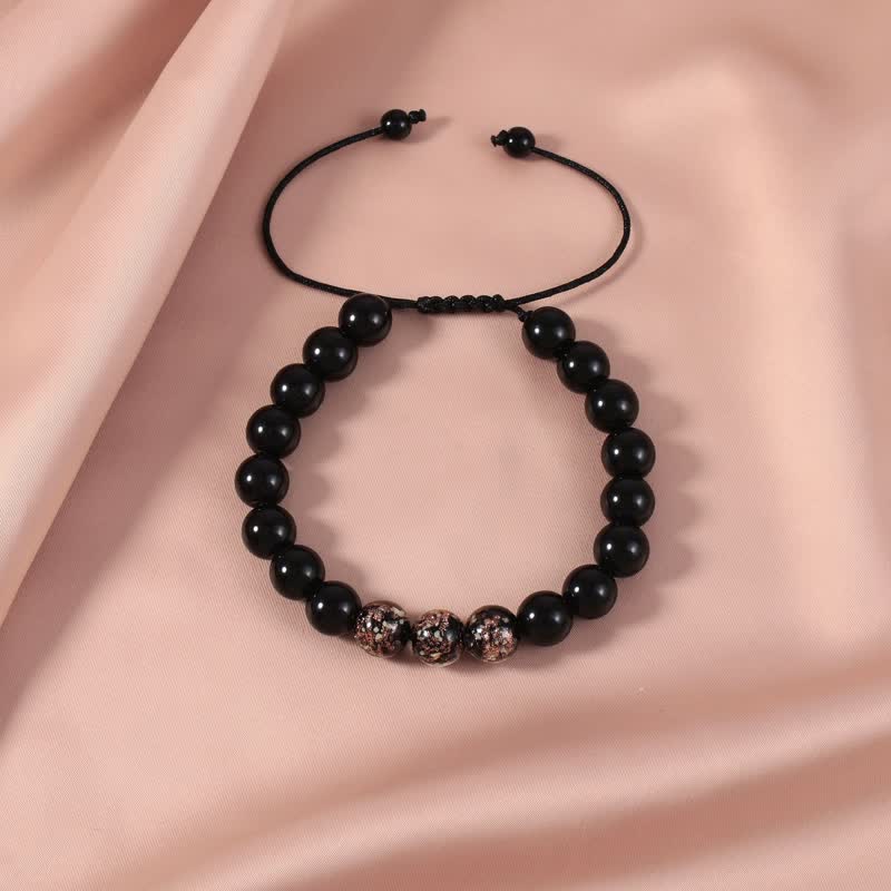 10mm Black Obsidian Strength Bracelet with Glowstone