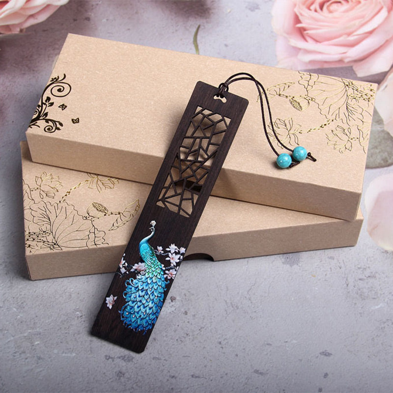 Blue Peacock Ebony Wood Zen Bookmark for Mindfulness