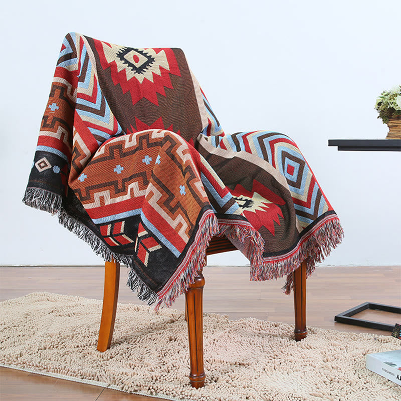 Hand-Dyed Tibetan Geometric Blanket | Zen Decor Comfort