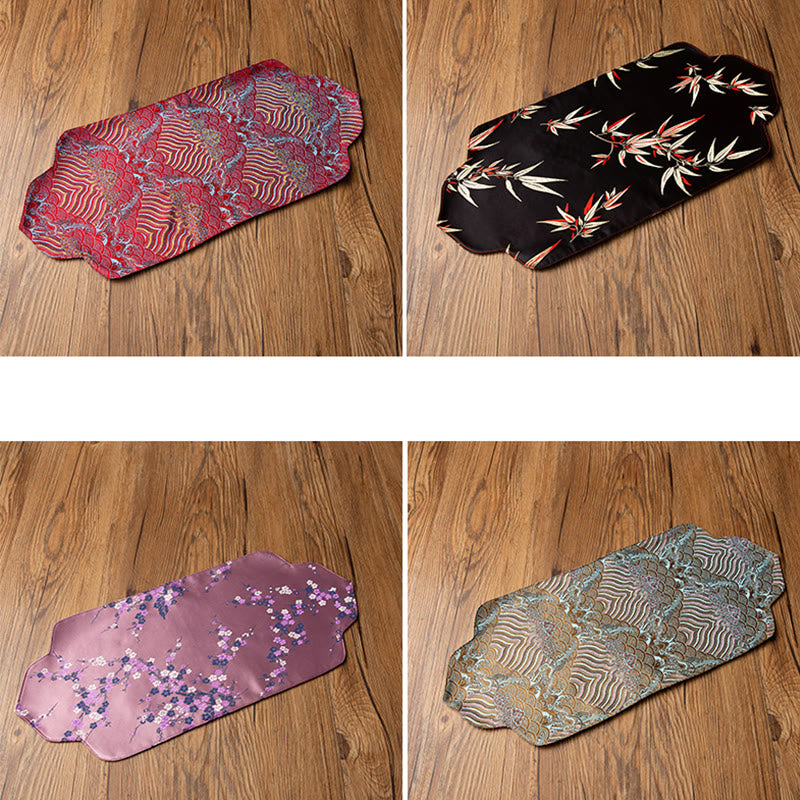 Sea Wave Bamboo Plum Blossom Brocade Tea Mat 48x22cm Zen Decor