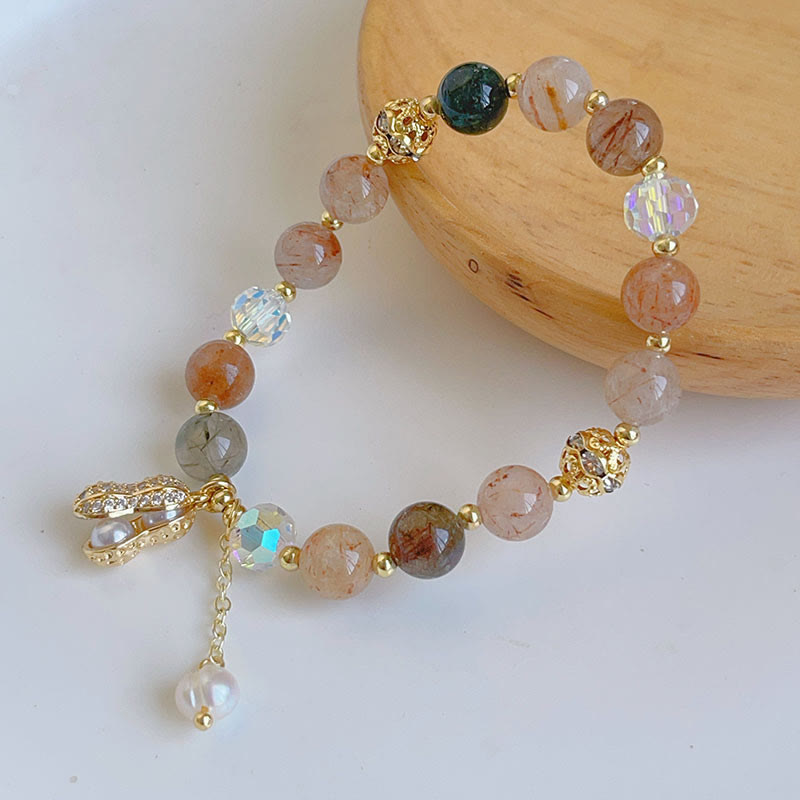 Sun Stone and Rutilated Quartz Wealth Peanut Bracelet