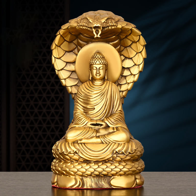11cm Copper Buddha Shakyamuni Snake Figurine Statue